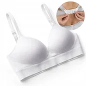Biustonosze - Biustonosz damski bez fiszbin push up prążkowany bezszwowy biały M/L - miniaturka - grafika 1