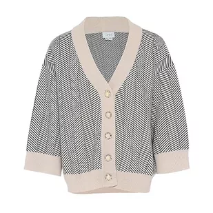 Caneva Slouchy damski kardigan w paski z dekoltem w serek, czarny, wełniany, biały, rozmiar M/L, czarny wełniany biały, M - Swetry damskie - miniaturka - grafika 1