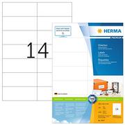 Etykiety do drukarek - HERMA 4674 uniwersalne etykiety DIN A4 (105 x 42,3 mm, 100 arkuszy, papier, matowy) samoprzylepne, do drukowania, trwale przylegające naklejki adresowe, 1400 etykiet, białe - miniaturka - grafika 1