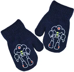 Chłopięce zimowe rękawiczki na sznurku robot Noviti RZ034 Granatowe - Rękawiczki dla dzieci - miniaturka - grafika 1