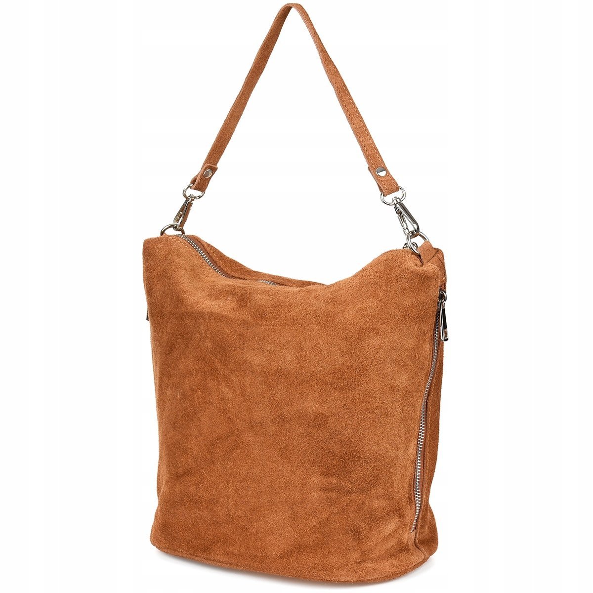 Torebka Listonoszka Skórzana damska suwaki pojemna włoska skóra zamszowa