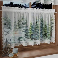 Firany - Zazdrostki woalowe, z zielonym nadrukiem, Las zimą, rozmiar 100x60 cm - miniaturka - grafika 1