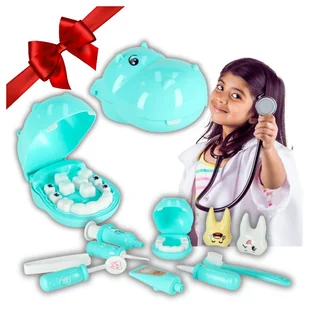 Zestaw Małego Dentysty Zęby Uśmiech Prezent Na Śwęta Hipopotam Niebieski - Zabawy w naśladowanie dorosłych - miniaturka - grafika 1