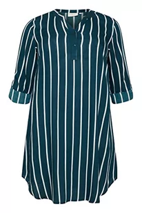 Kaffe Curve Plus Size Damska Koszula Sukienka Tunic Długie Rękawy Knee-Długość, Legion Blue/Chalk Stripe, 42/du?y rozmiar - Koszule damskie - miniaturka - grafika 1