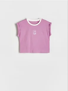 Reserved - T-shirt z haftem - fioletowy - Koszulki dla dziewczynek - miniaturka - grafika 1