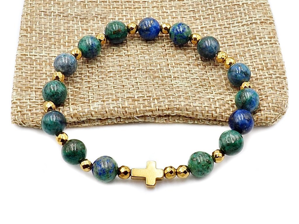 Różaniec na rękę bransoletka damska dziesiątka Azuryt rękodzieło