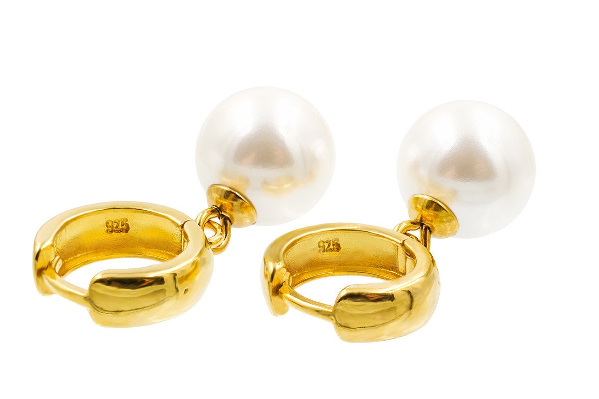 Kolczyki Pozłacane Kółka Z Delikatną Perłą 12 Mm
