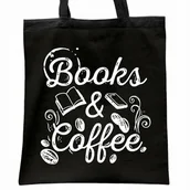 Torby i wózki na zakupy - Torba bawełniana czarna na zakupy Books And Coffee Książki Kawa - miniaturka - grafika 1