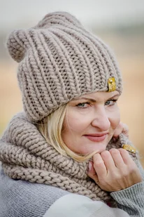 WOOLY Komplet czapka i komin beż - Czapki damskie - miniaturka - grafika 1