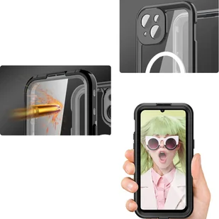 Etui do iPhone 15 wodoodporne Mag Safe Case pancerne wodoszczelne obudowa czarno-szare - Etui i futerały do telefonów - miniaturka - grafika 23