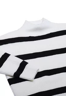 Blonda Damski sweter w paski, prosty dziergany sweter z długim rękawem akryl Wełna BIAŁA CZARNA rozmiar XS/S, wełniany biały czarny, XS - Swetry damskie - miniaturka - grafika 1