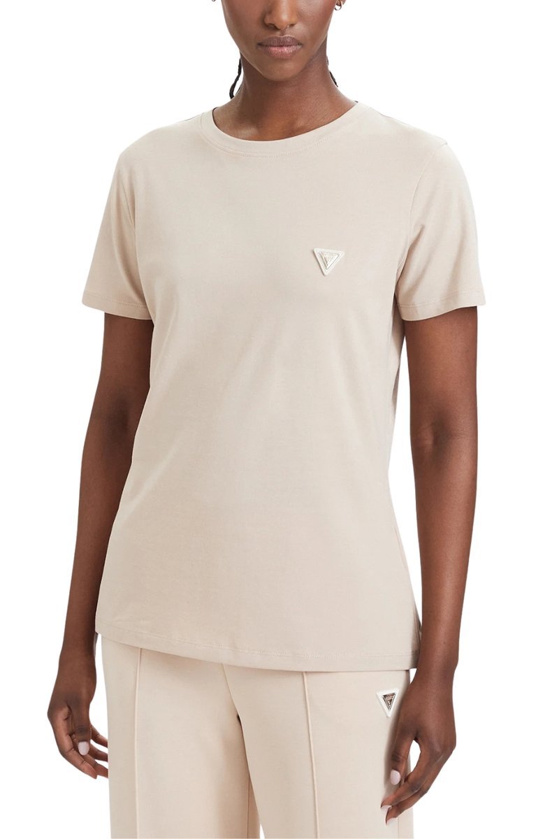 GUESS Kremowy damski t-shirt na krótki rękaw Colette L