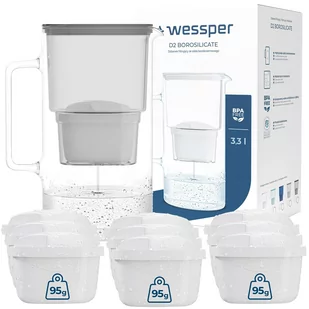 Dzbanek filtrujący szklany Wessper aquamax 3,3l + 10x Filtr Wessper aquamax - Dzbanki filtrujące - miniaturka - grafika 1