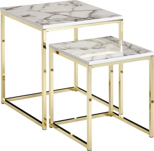 WOHNLING Design stolik boczny zestaw 2 stolików z białego marmuru o kanciastym wyglądzie, stolik kawowy 2-częściowy stelaż metalowy złoty, małe stoliki do salonu, nowoczesne kwadratowe stoliki kawowe - Ławy i stoliki kawowe WOHNLING Design stolik boczny zestaw 2 stolików z białego marmuru o kanciastym wyglądzie, stolik kawowy 2-częściowy stelaż metalowy złoty, małe stoliki do salonu, nowoczesne kwadratowe stoliki kawowe - Ławy i stoliki kawowe - miniaturka - grafika 1