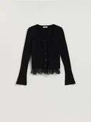 Moda i Uroda OUTLET - Reserved - Sweter z koronką - czarny - miniaturka - grafika 1