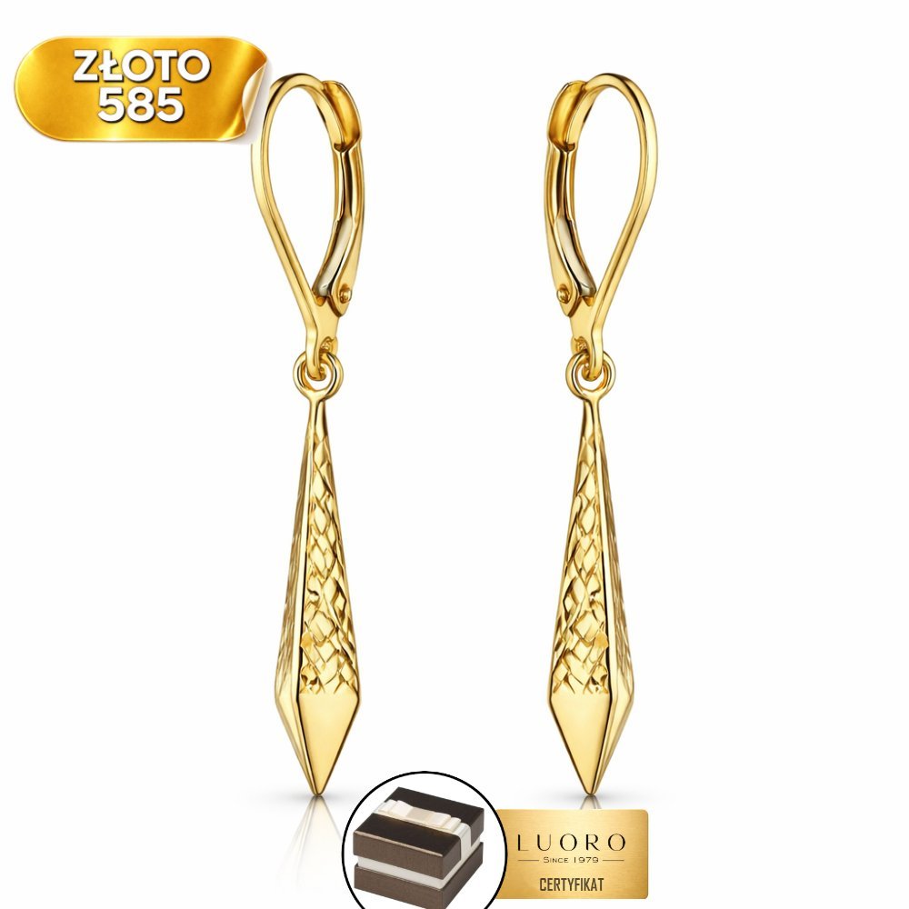 KOLCZYKI ZŁOTE 585 14K ROMBY DIAMENTOWANE ANGIELSKIE ZAPIĘCIE 3,2 CM