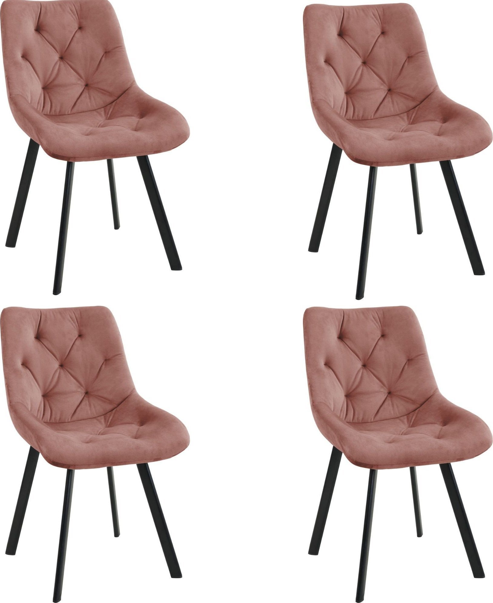 Fabryka Mebli Akord 4x Welurowe krzesło tapicerowane glamour pikowane SJ.33 Różowe