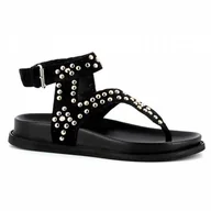 Klapki i japonki damskie - Czarne sandały japonki z kryształkami CARINII - Carinii - miniaturka - grafika 1