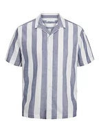 Koszule męskie - Bestseller AS Męska koszula JPRSUMMER lniana w paski S/S LN koszula, Navy Blazer/Stripes:Relaxed Fit, S, Granatowy blezer/paski: luźny krój, S - miniaturka - grafika 1