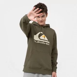 Bluzy sportowe męskie - Męska bluza dresowa nierozpinana z kapturem QUIKSILVER Big Logo - oliwkowa/khaki - grafika 1