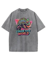 Koszulki i topy damskie - Koszulka oversize efekt sprania Kolorowy Kameleon szary XL - miniaturka - grafika 1