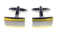 Spinki do mankietów i krawatów - Srebrne spinki - kratka ze złotymi paskami A73 - miniaturka - grafika 1