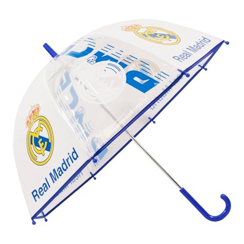 Kids Euroswan Przezroczysty parasol z dzwonkiem 48 cm ręczny Real Madryt FC, Wielokolorowy, Jeden rozmiar