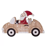 Ozdoby bożonarodzeniowe - Lumarko Figurka Drewniana Mikołaj W Samochodzie 16x9,5x2 Cm - miniaturka - grafika 1