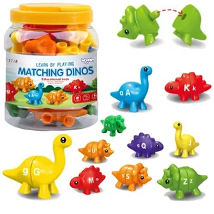 WOOPIE Figurki Montessori Zestaw Edukacyjny Dinozaury do Składania "Dopasuj Literki" 13 el. - Zabawki interaktywne dla dzieci - miniaturka - grafika 1