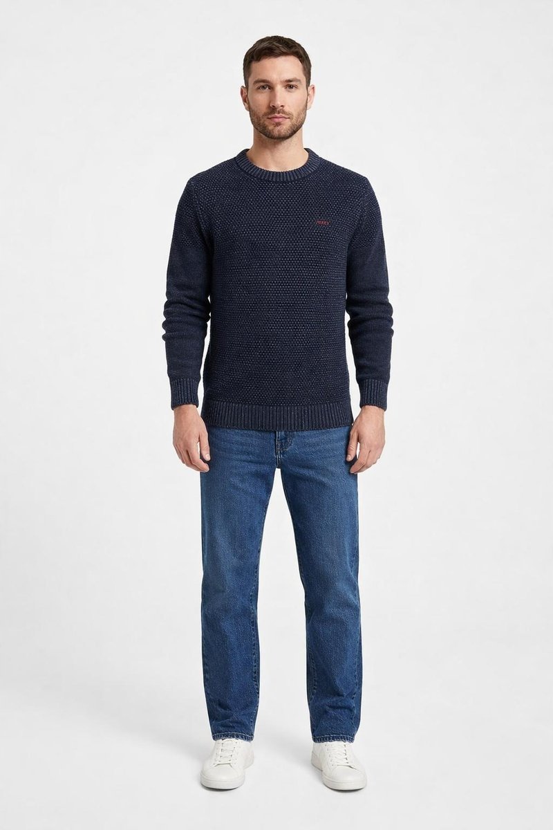 GUESS GRANATOWY SWETER MĘSKI PÓŁGOLF BAWEŁNIANY MELANŻ XS GGA