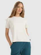 Koszulki i topy damskie - 4F T-shirt z prążkowanej dzianiny z modalem damski - beżowy L - miniaturka - grafika 1