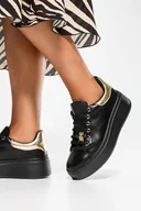 Sneakersy damskie - Czarne sneakersy damskie z owadem sznurowane złote dodatki Casu JW24X18-B-37 - miniaturka - grafika 1
