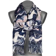 Apaszki i szaliki damskie - Szalik damski szal ze ZŁOTYM WZORKIEM na prezent z frędzlami RC-24-4 granatowy - miniaturka - grafika 1