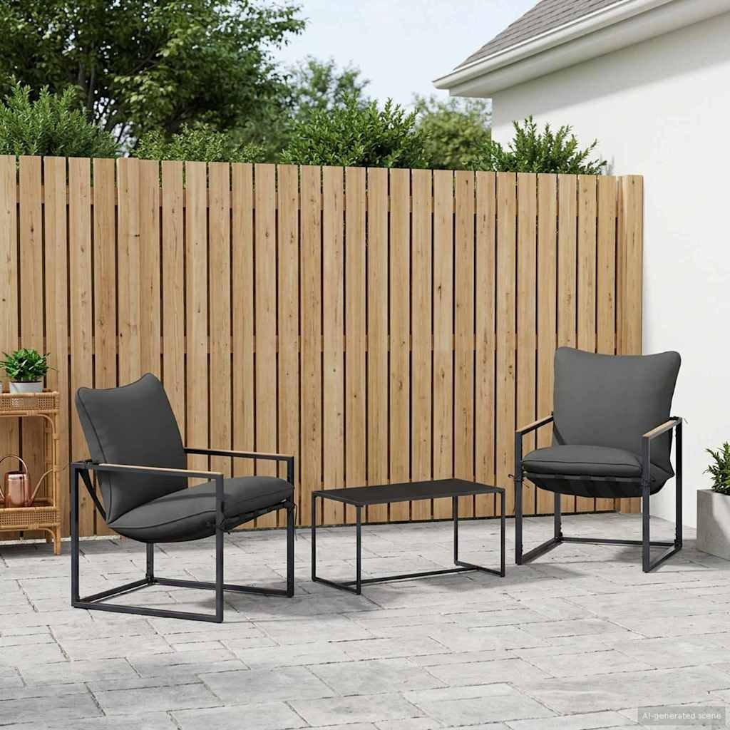 vidaXL Zestaw Sof na Ogród 3 pcs Czarny i antracyt Stal