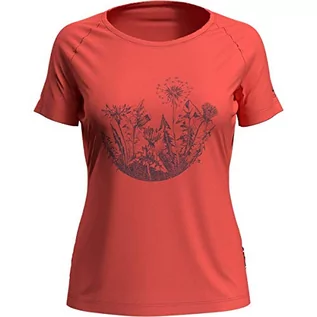 Koszulki i topy damskie - ODLO Damski T-shirt Crew Neck Concord T-shirt damski czerwony Hot Coral - Flower Circle Print Ss20 XS 550511 - grafika 1