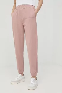 Spodnie damskie - Trussardi spodnie dresowe bawełniane damskie kolor różowy gładkie - grafika 1