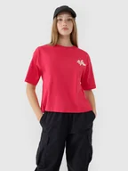 Koszulki i topy damskie - 4F T-shirt damski oversize z nadrukiem 4FWSS25TTSHF1996-54S Różowy Roz. S - miniaturka - grafika 1