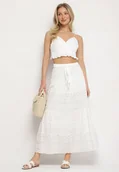 Spódnice - Biała Spódnica z Bawełny z Wysokim Stanem w Stylu Boho Ellitrae - miniaturka - grafika 1