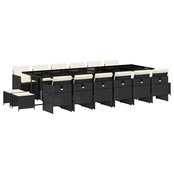 Zestaw mebli ogrodowych z rattanem PE, czarny, 330 x 106 x 73 cm