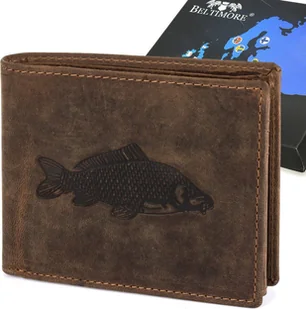 Beltimore Portfel skórzany męski brązowy nubuk poziomy skóra ryba RFiD Beltimore R95 - Portfele - miniaturka - grafika 1