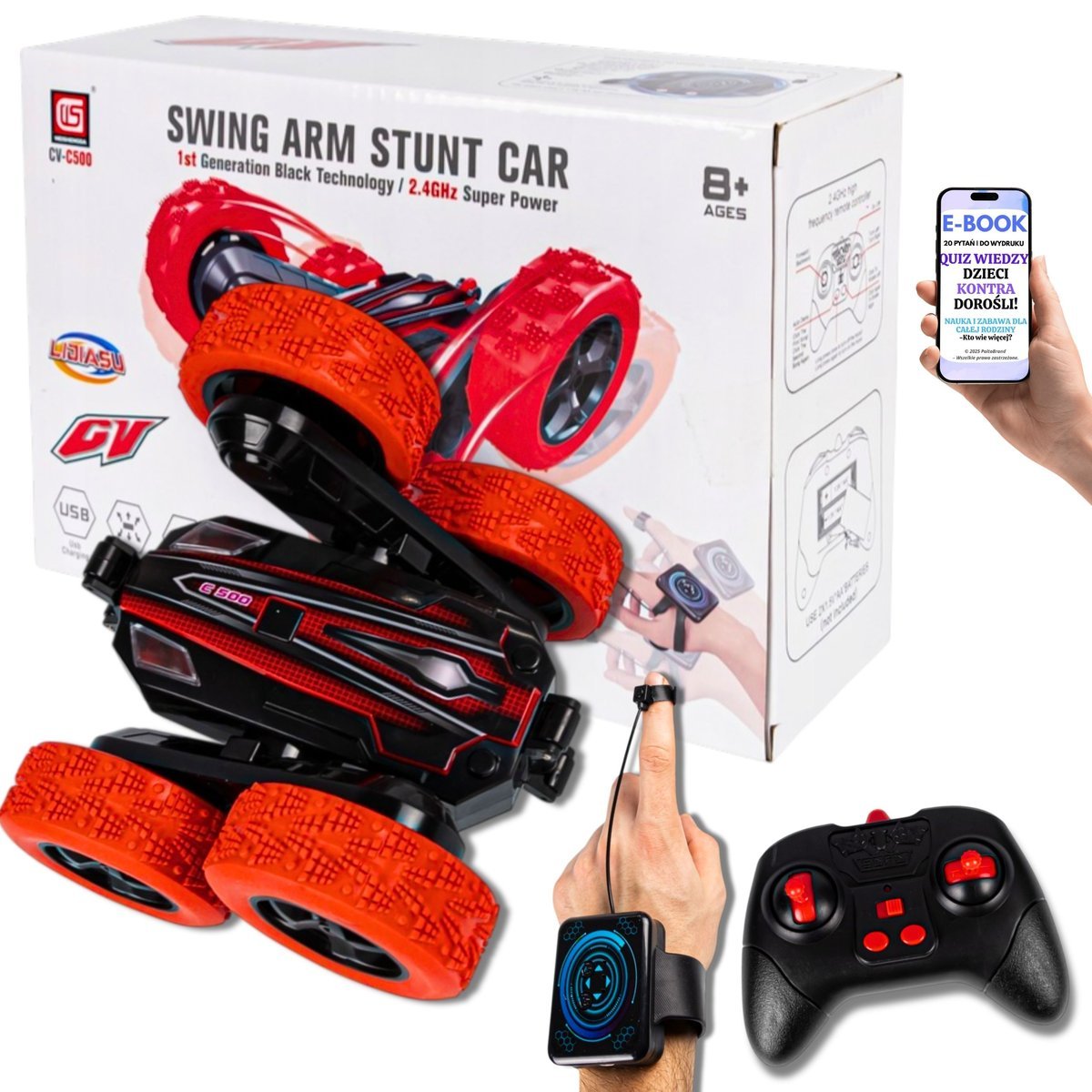 AUTO NA PILOT I GESTY 4x4 STUNT CAR Z OBRACANYMI KOŁAMI LED NAPĘD AUTKO DLA DZIECKA Dziewięciolatka Dziesięciolatka + EBOOK-2