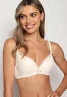 Biustonosze - Jasnobeżowy Biustonosz na Regulowanych Ramiączkach z Usztywnionymi Miseczkami Tiniras - miniaturka - grafika 1