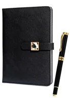 Notesy i bloczki - PETERSON Elegancki zestaw notes + długopis notes A5 w linie twarda czarna okładka zamykanie magnetyczne czarno - złoty metalowy długopis z wymiennym.. - miniaturka - grafika 1