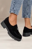 Mokasyny damskie - Czarne mokasyny skórzane damskie na platformie ze stalową ozdobą PRODUKT POLSKI Casu 79855 - miniaturka - grafika 1
