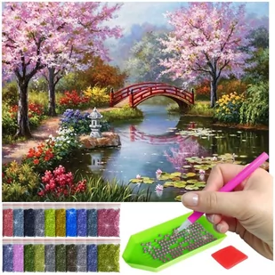 Haft Diamentowy ARTULIO, Obraz DIY 5D, Diamond Painting, Mozaika diamentowa 30x40cm (Mostek otoczony kwitnącą roślinnością / Krajobraz) + zestaw akc.. - Zabawki kreatywne - miniaturka - grafika 1