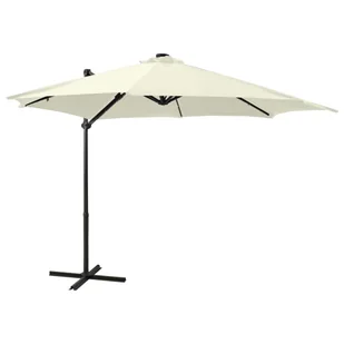 vidaXL Parasol wiszący z lampkami LED i słupkiem, piaskowy, 300 cm 312328 - Parasole ogrodowe - miniaturka - grafika 12
