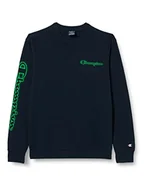 Bluzy męskie - Champion Męska bluza z okrągłym dekoltem Legacy Neon Spray Powerblend Terry kontrastowe logo frotte, granatowa, L - miniaturka - grafika 1