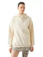 Bluzy damskie - Koton Damska bluza z kapturem ze ściegiem ściegu oversize, 057 (beżowy), L - miniaturka - grafika 1