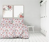 Pościel - Greno Pościel satynowa 160x200 Akwarela biała kwiatki pomarańczowe Frotex 1 - miniaturka - grafika 1