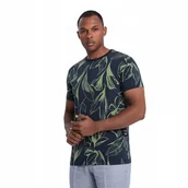Koszulki męskie - T-shirt męski fullprint w kontrastowe liście granatowy V5 OM-TSFP-0180 S - miniaturka - grafika 1